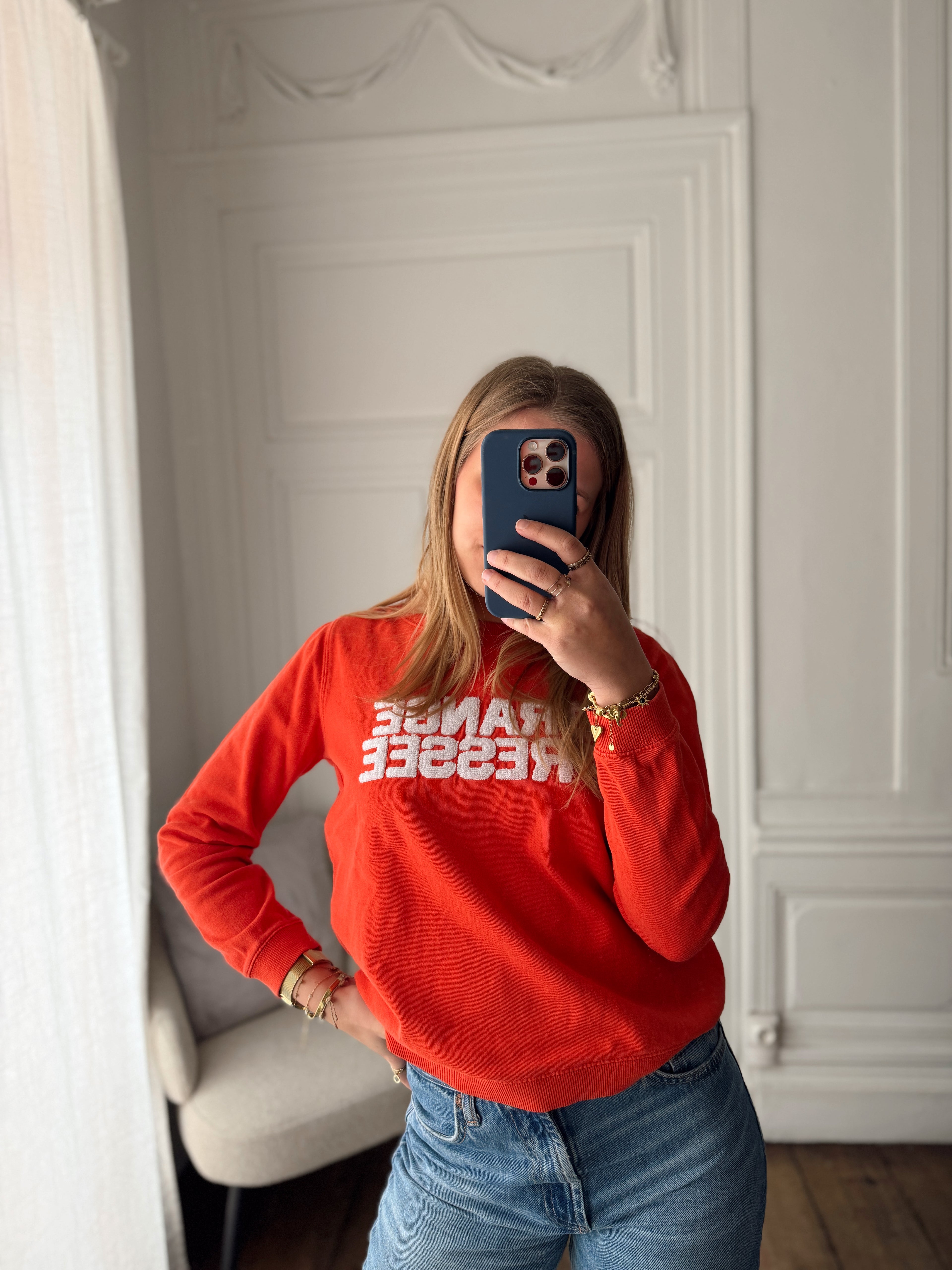 Pull Orange Pressée - M