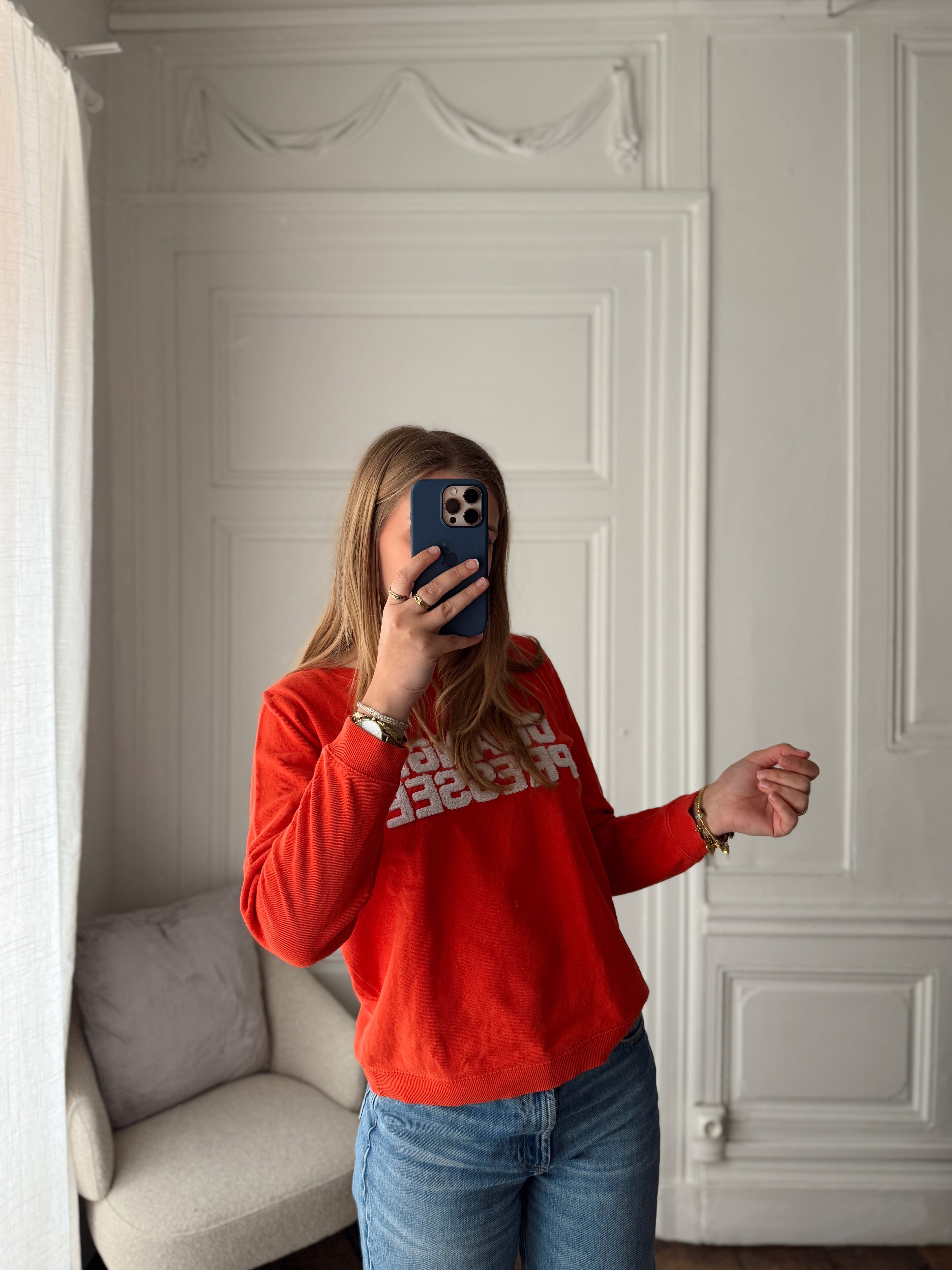Pull Orange Pressée - M