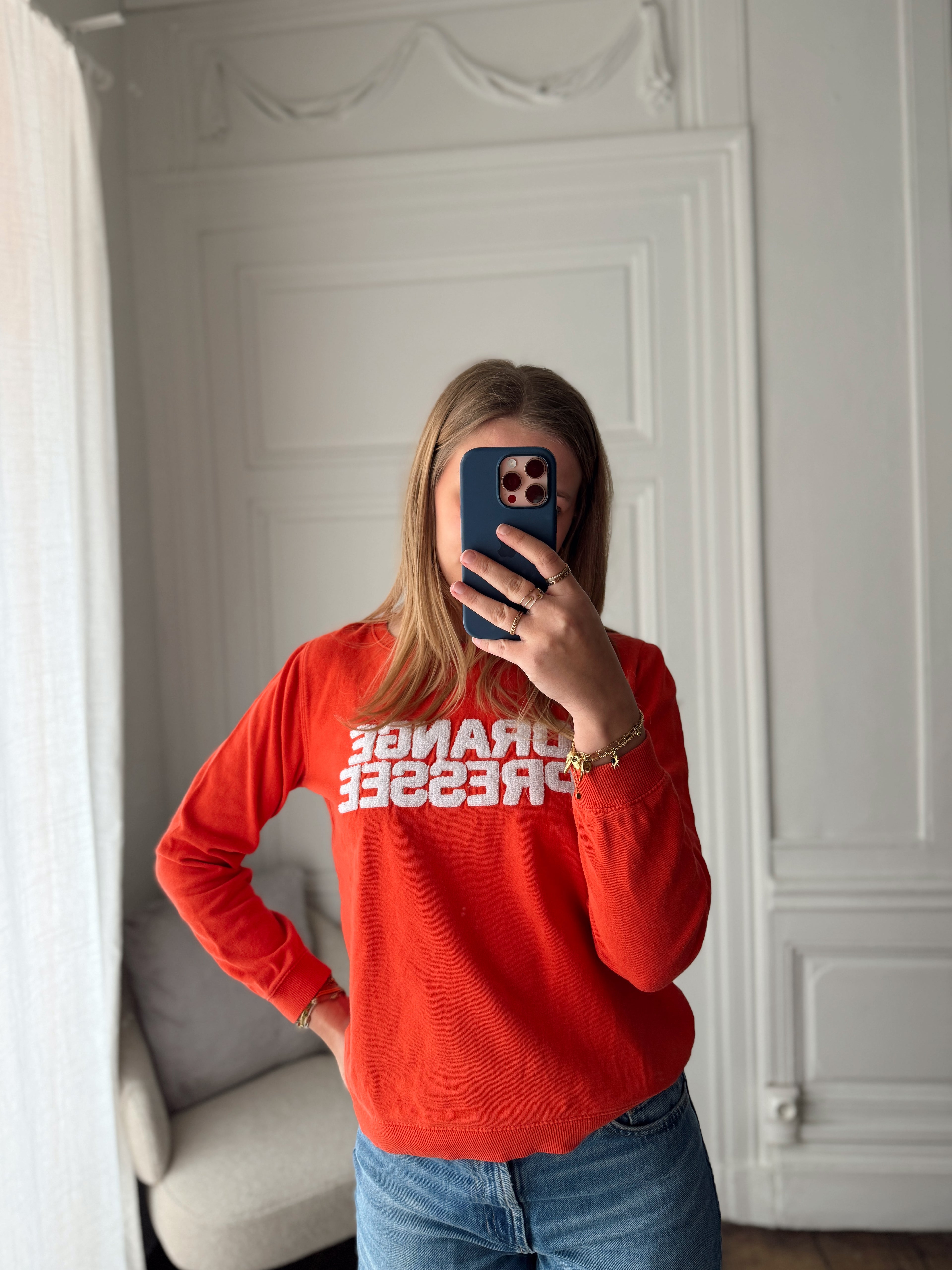 Pull Orange Pressée - M